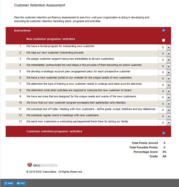 DWS Associates Customer Retention Assessment Tool