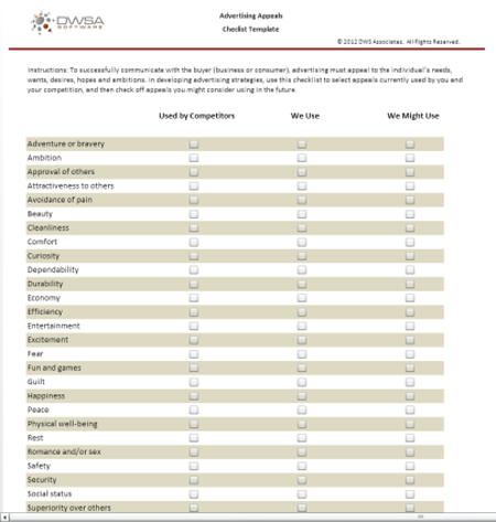 DWS Associates Advertising Appeals Checklist Tool